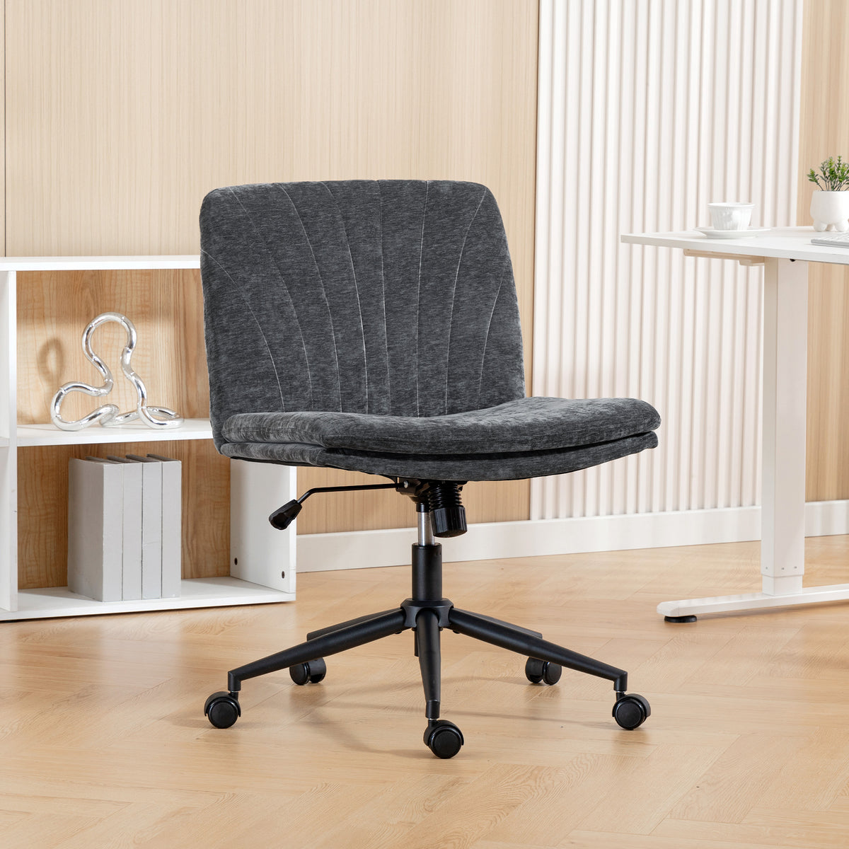 Criss Cross Office Chair with Wheels - Grey Chenille-Office Products > Office Furniture > Office Chairs > Task Chairs-DECOROLALA