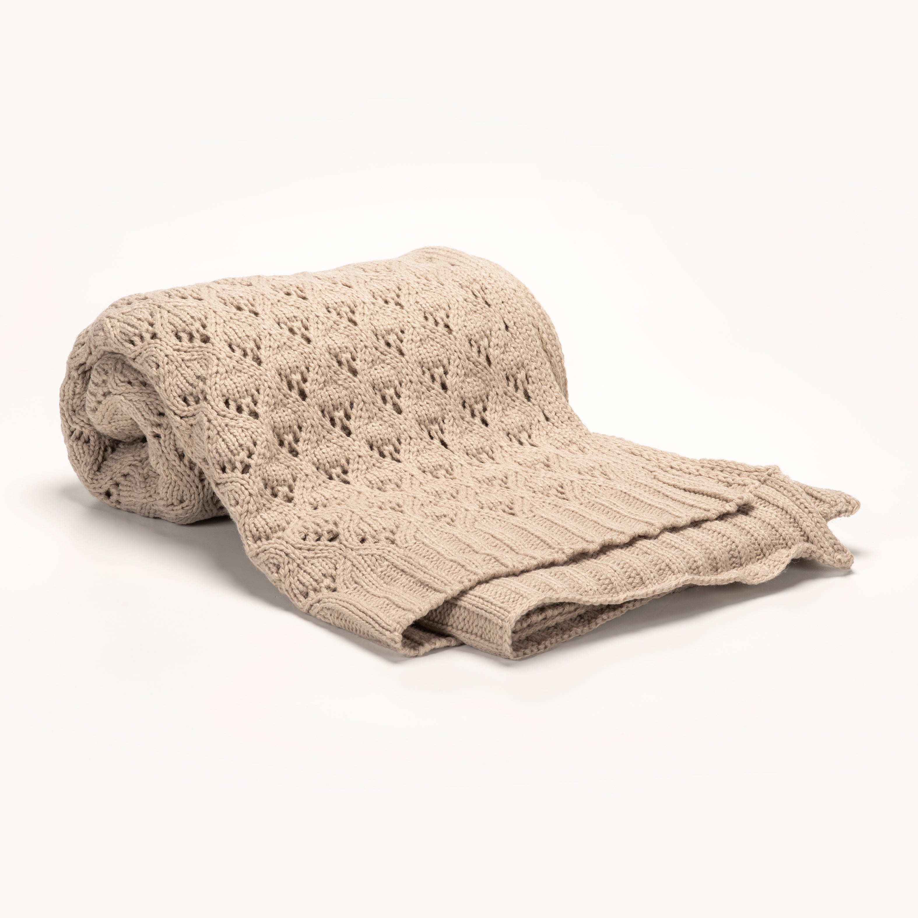 Crochet Style Taupe Knit Throw Blanket 50" x 60"-Throw Blankets-DECOROLALA