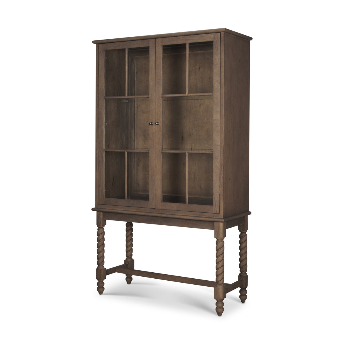 Cromwell Spiral Turned Display Cabinet | Mid-Brown Wood-Cabinets-DECOROLALA
