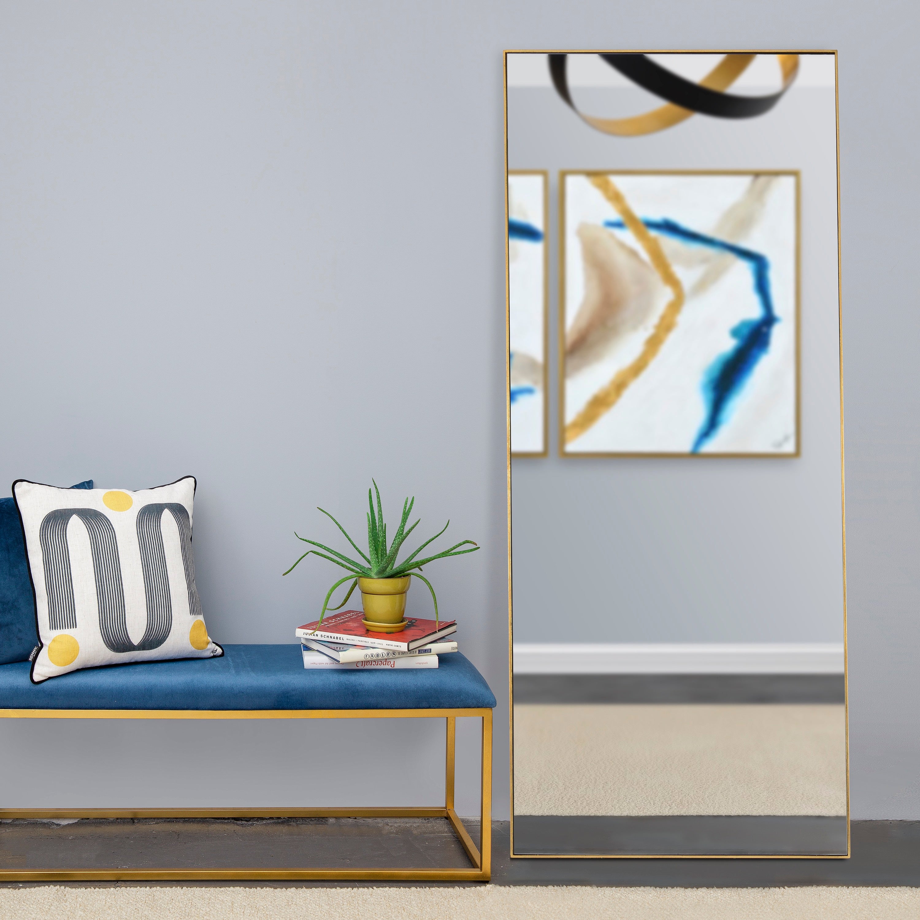 Crosland 72" Tall Rectangle Wall Mirror, Yellow-Mirror-DECOROLALA