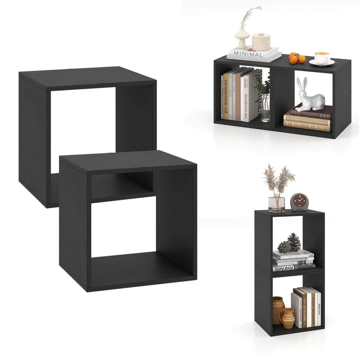Cube Storage Organizer Set of 2 for Living Room Bedroom Study-Black-Bookcases-DECOROLALA