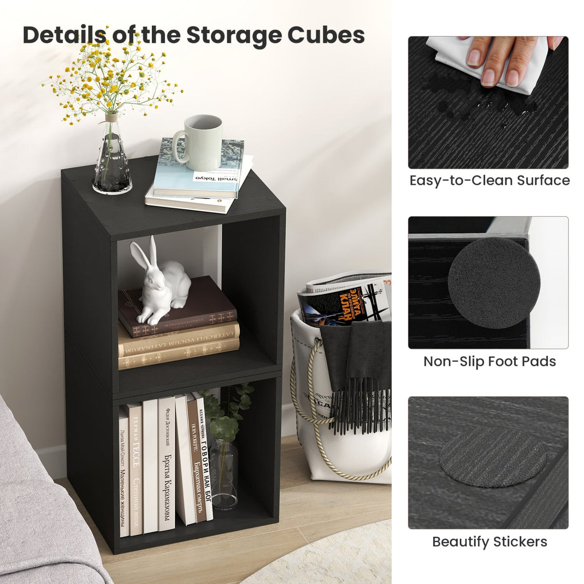 Cube Storage Organizer Set of 2 for Living Room Bedroom Study-Black-Bookcases-DECOROLALA