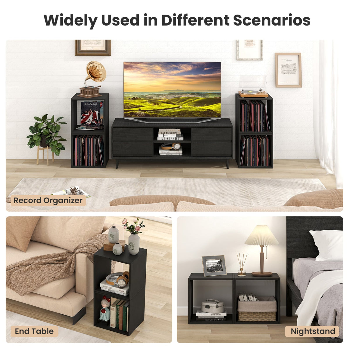 Cube Storage Organizer Set of 2 for Living Room Bedroom Study-Black-Bookcases-DECOROLALA