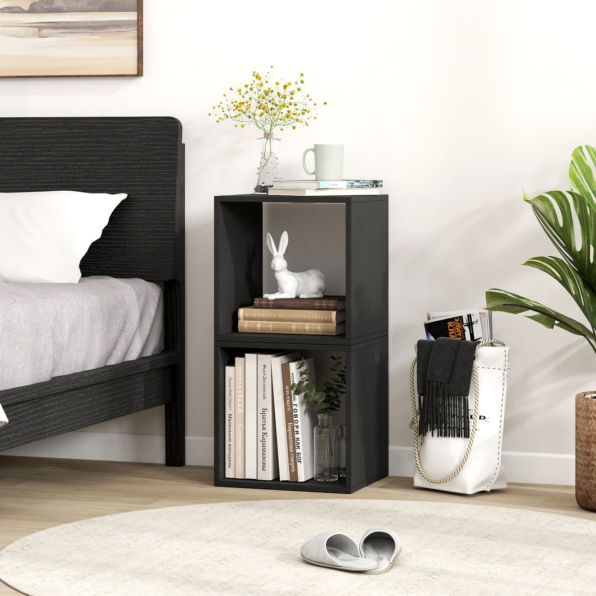 Cube Storage Organizer Set of 2 for Living Room Bedroom Study-Black-Bookcases-DECOROLALA