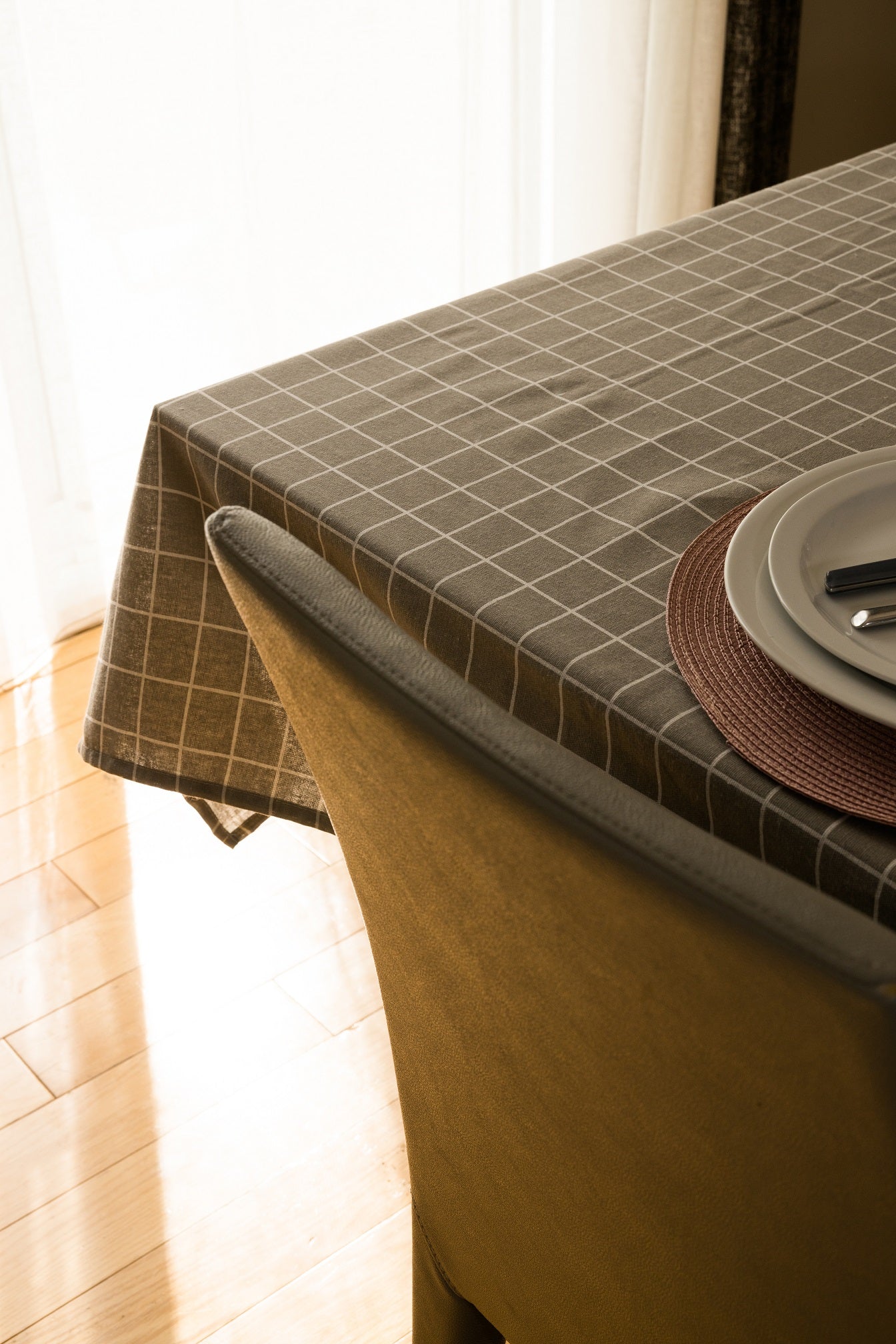 Cubic Taupe Printed Tablecloth Cotton and Linen-Table Linens-DECOROLALA