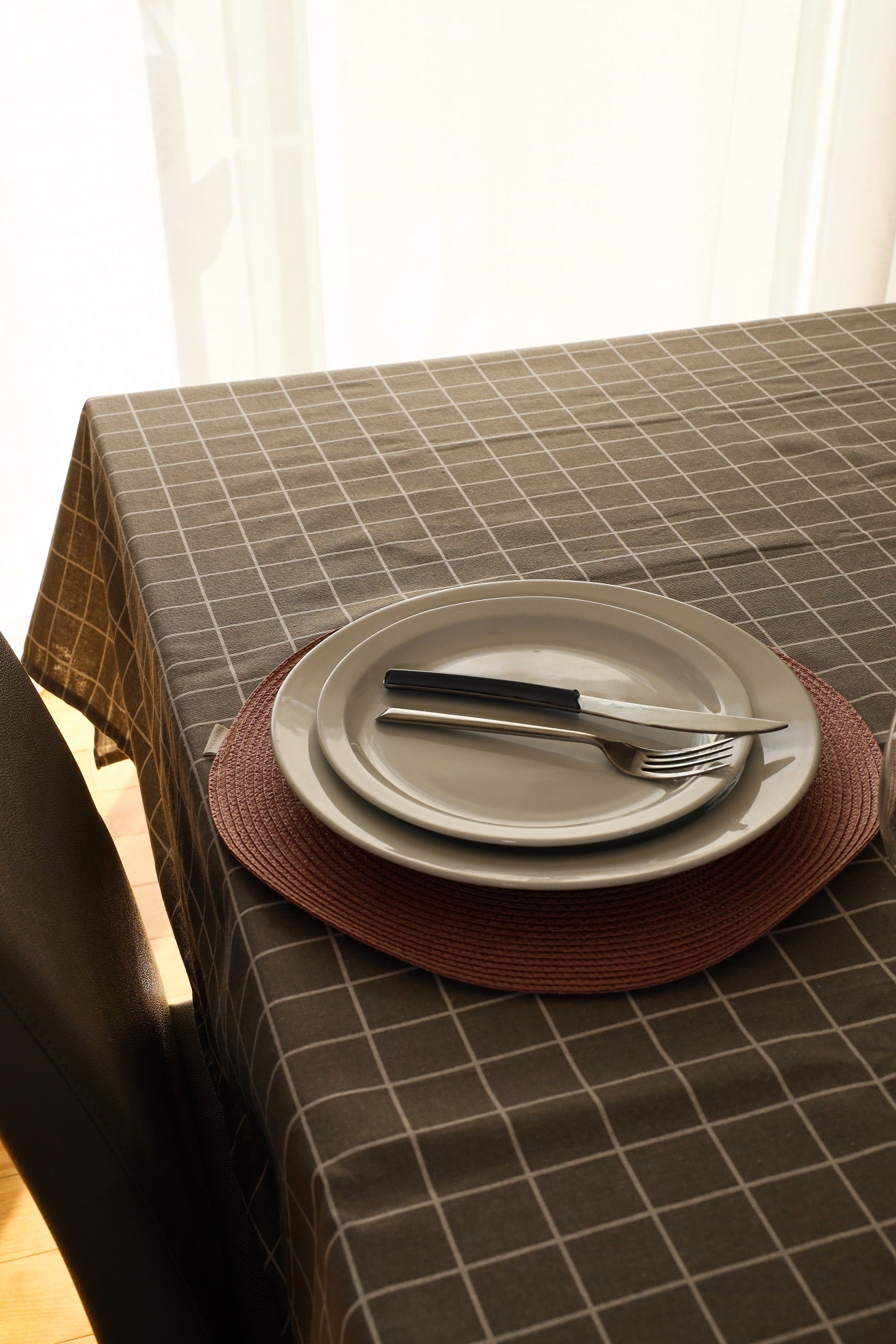 Cubic Taupe Printed Tablecloth Cotton and Linen-Table Linens-DECOROLALA