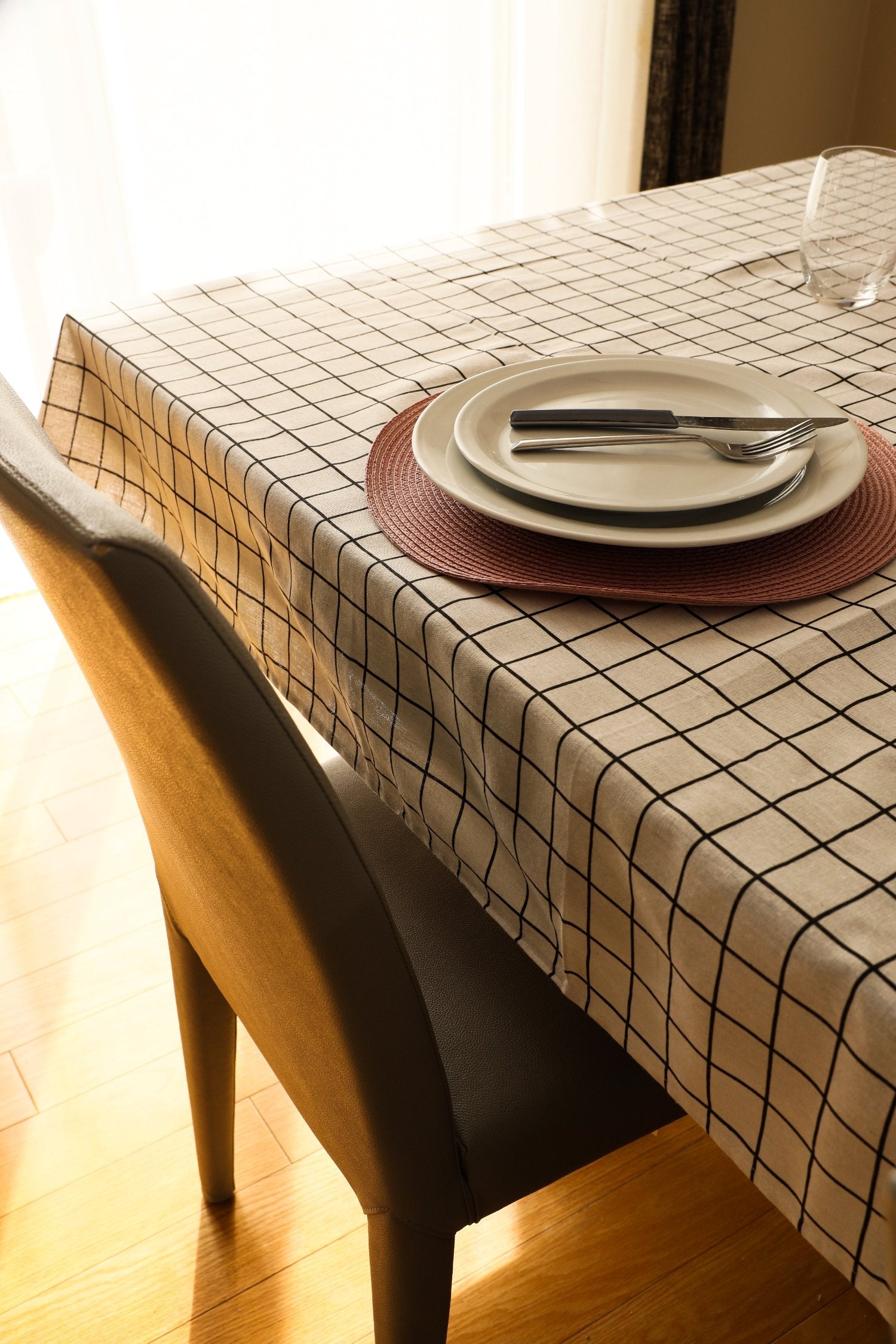 Cubic White Printed Tablecloth Cotton and Linen-Table Linens-DECOROLALA