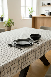 Cubic White Printed Tablecloth Cotton and Linen-Table Linens-DECOROLALA