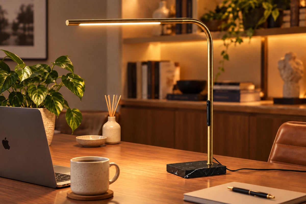 Cullen LED Desk Lamp - Black Marble 24" Dimmer-Lighting-DECOROLALA