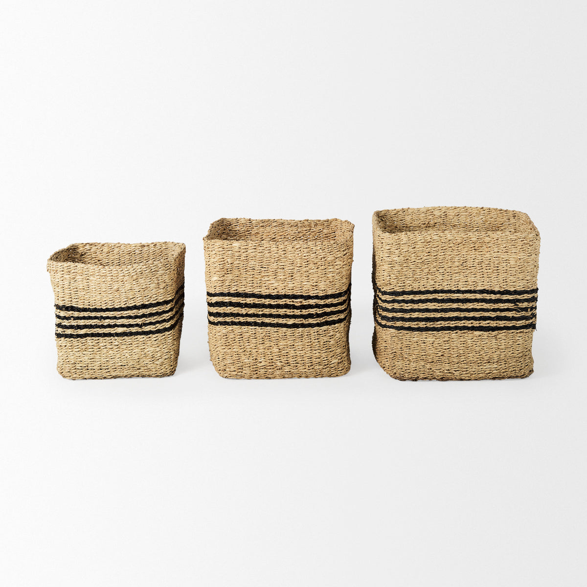 Cullen Square Seagrass Baskets - Set of 3 Grey-Decorative Baskets-DECOROLALA