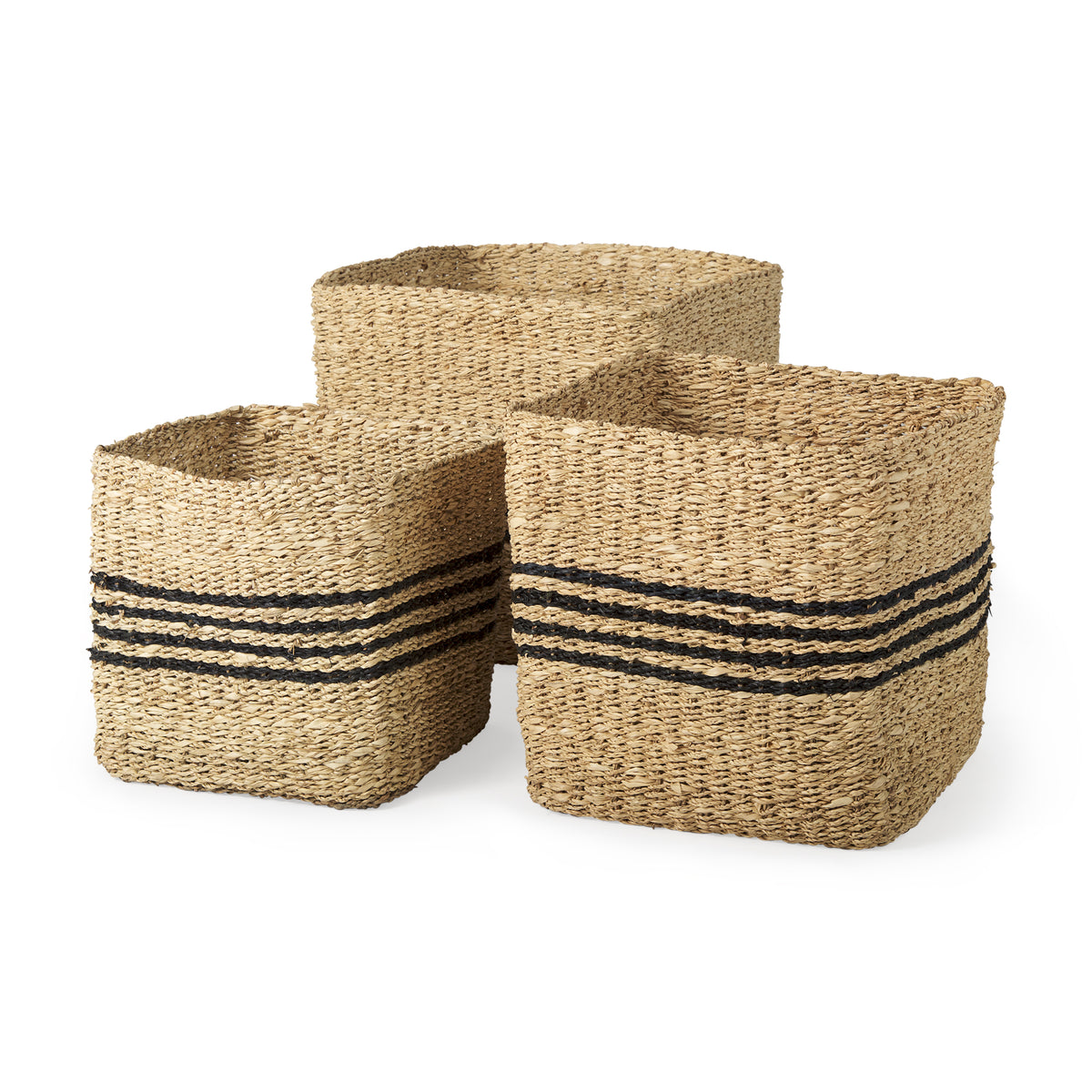 Cullen Square Seagrass Baskets - Set of 3 Grey-Decorative Baskets-DECOROLALA