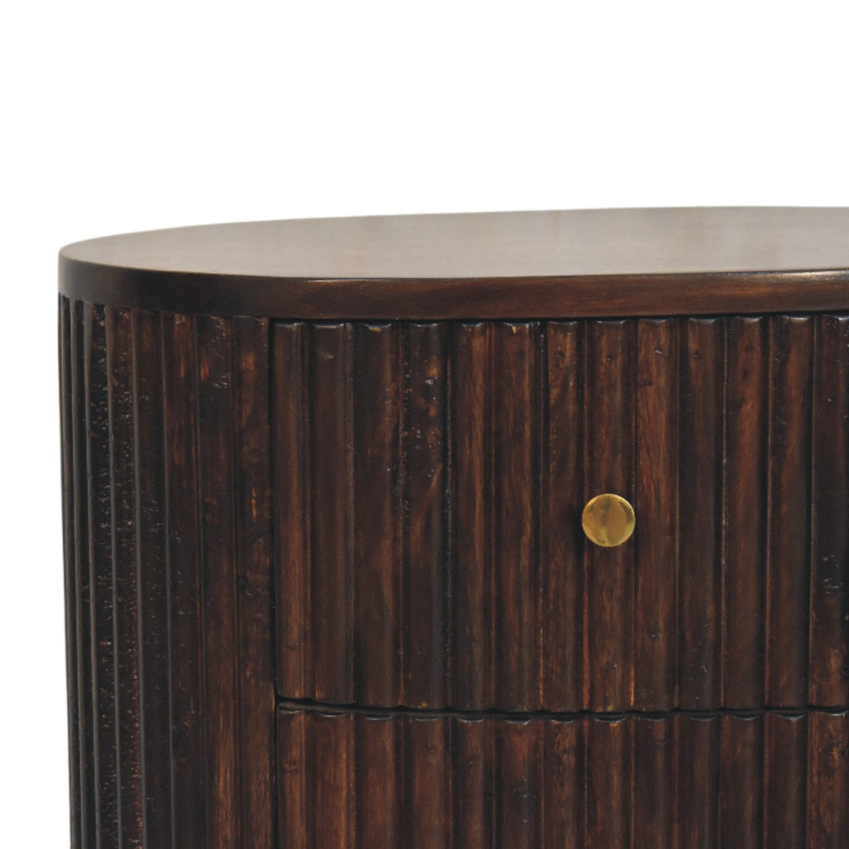 Curved Fluted 3-Drawer Bedside Table - Mocha Mango Wood-Nightstands-DECOROLALA