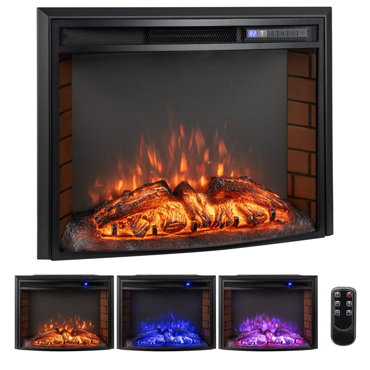 Curved Recessed Electric Fireplace Insert with Remote Control and Overheat Protection-26 Inch-Fireplaces-DECOROLALA