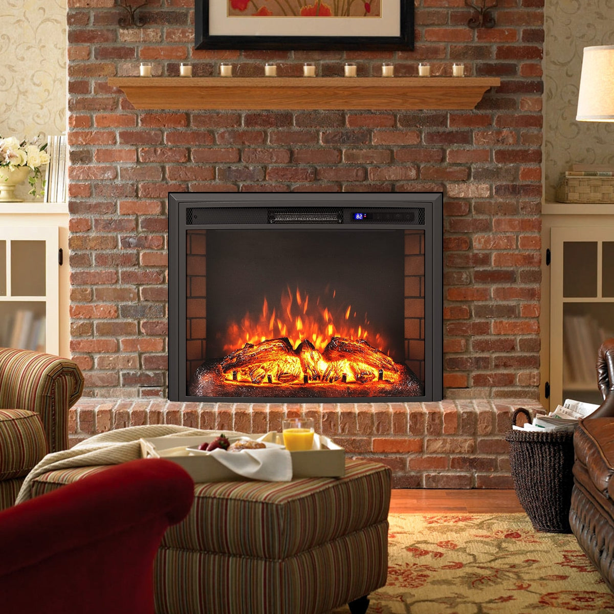 Curved Recessed Electric Fireplace Insert with Remote Control and Overheat Protection-26 Inch-Fireplaces-DECOROLALA
