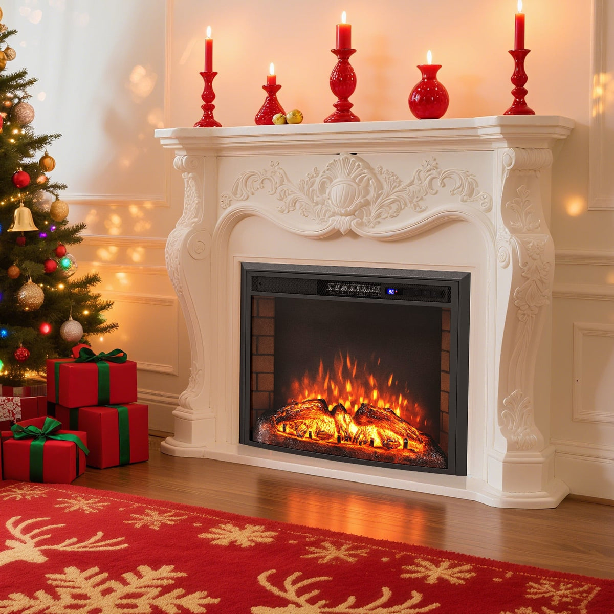 Curved Recessed Electric Fireplace Insert with Remote Control and Overheat Protection-26 Inch-Fireplaces-DECOROLALA