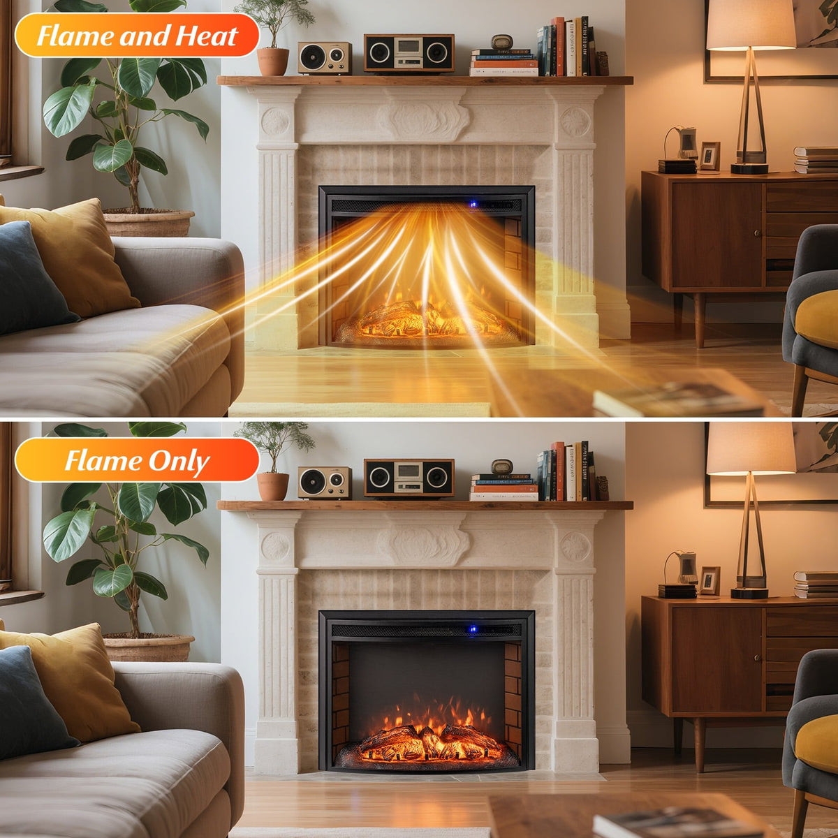 Curved Recessed Electric Fireplace Insert with Remote Control and Overheat Protection-26 Inch-Fireplaces-DECOROLALA