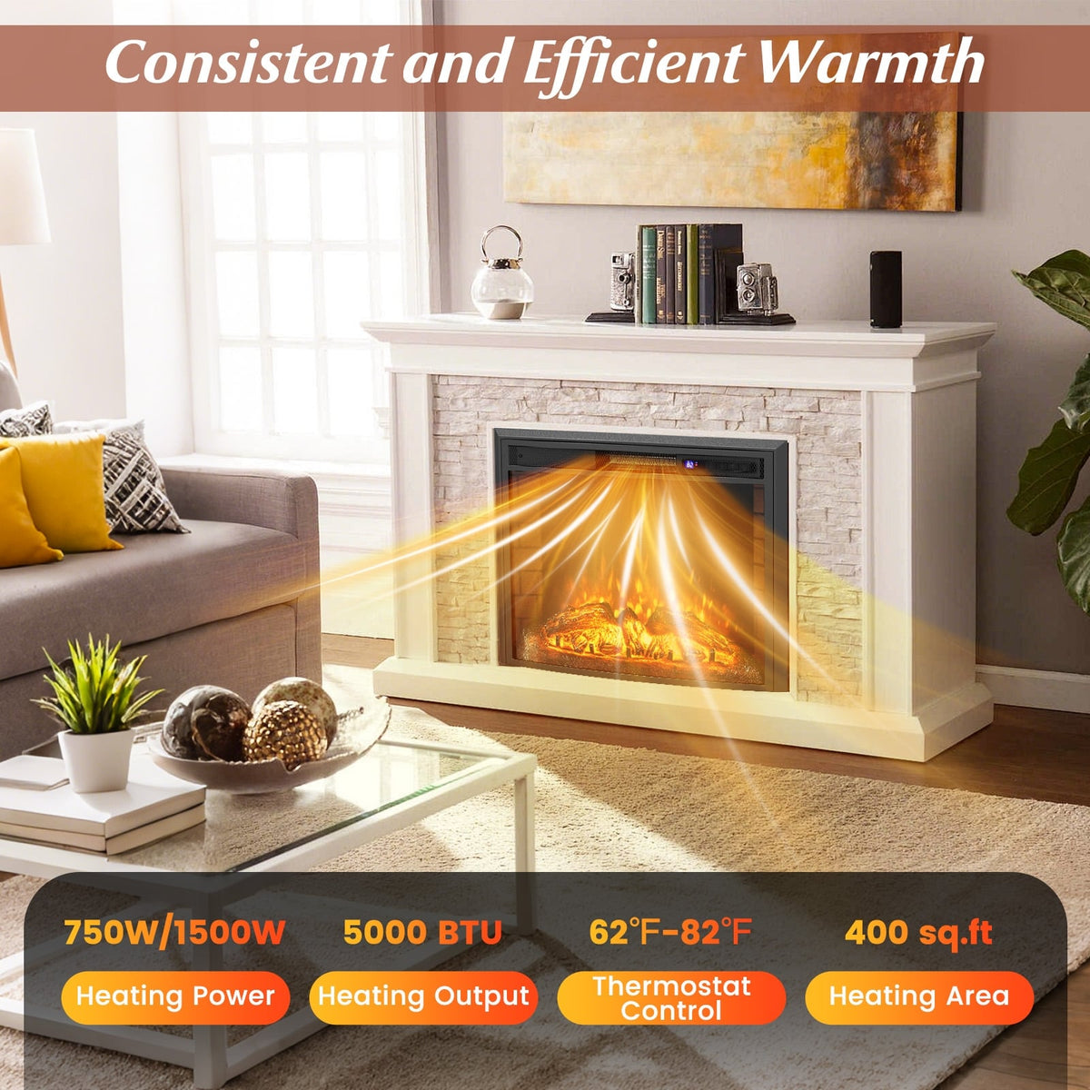Curved Recessed Electric Fireplace Insert with Remote Control and Overheat Protection-26 Inch-Fireplaces-DECOROLALA