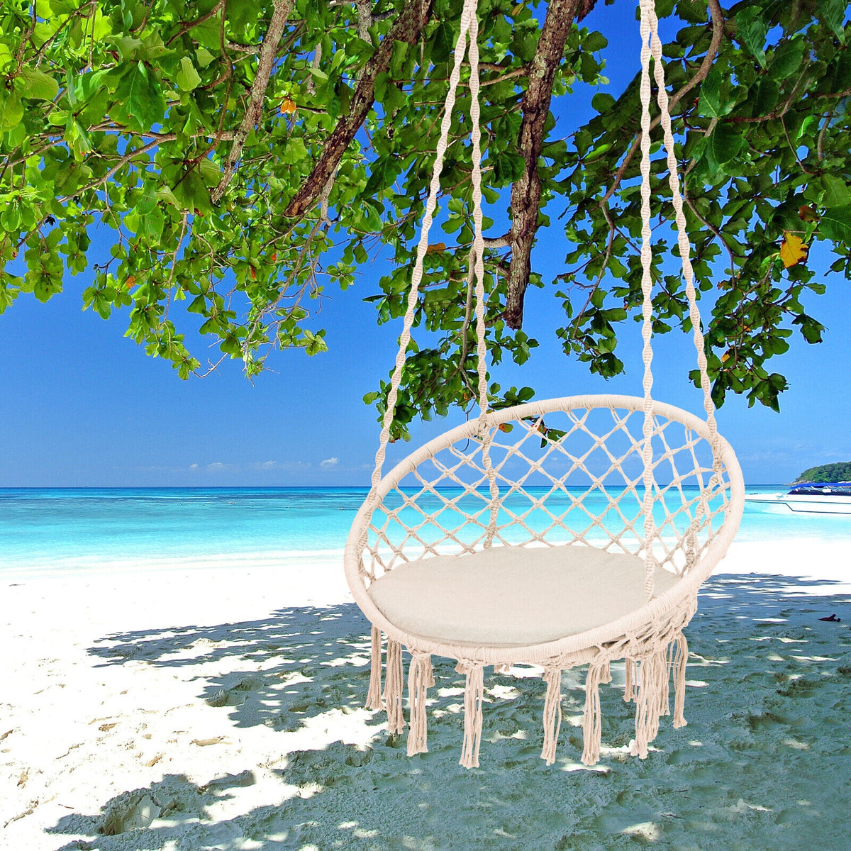 Cushioned Hammock Swing Chair with Hanging Kit-Beige-Hammocks-DECOROLALA