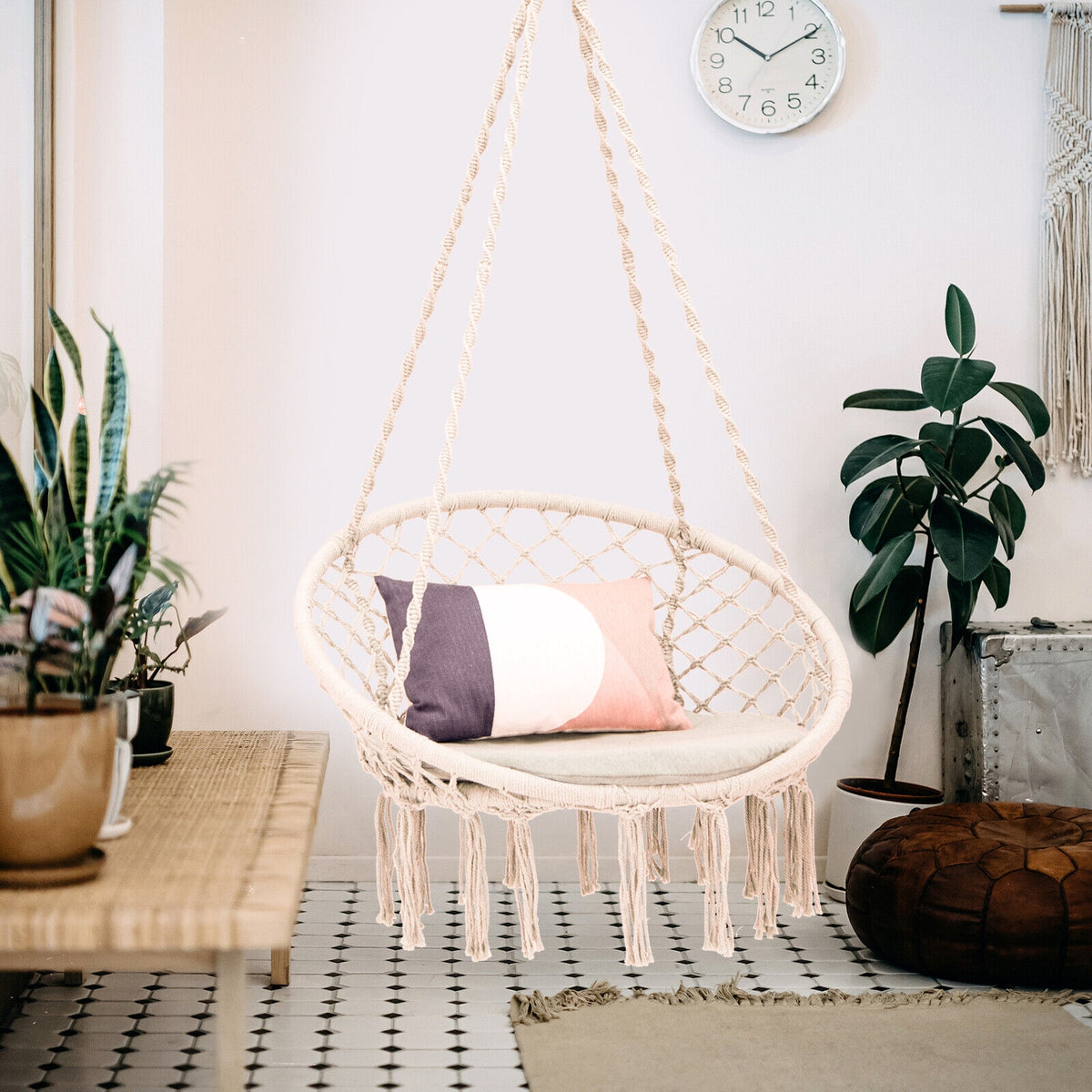 Cushioned Hammock Swing Chair with Hanging Kit-Beige-Hammocks-DECOROLALA