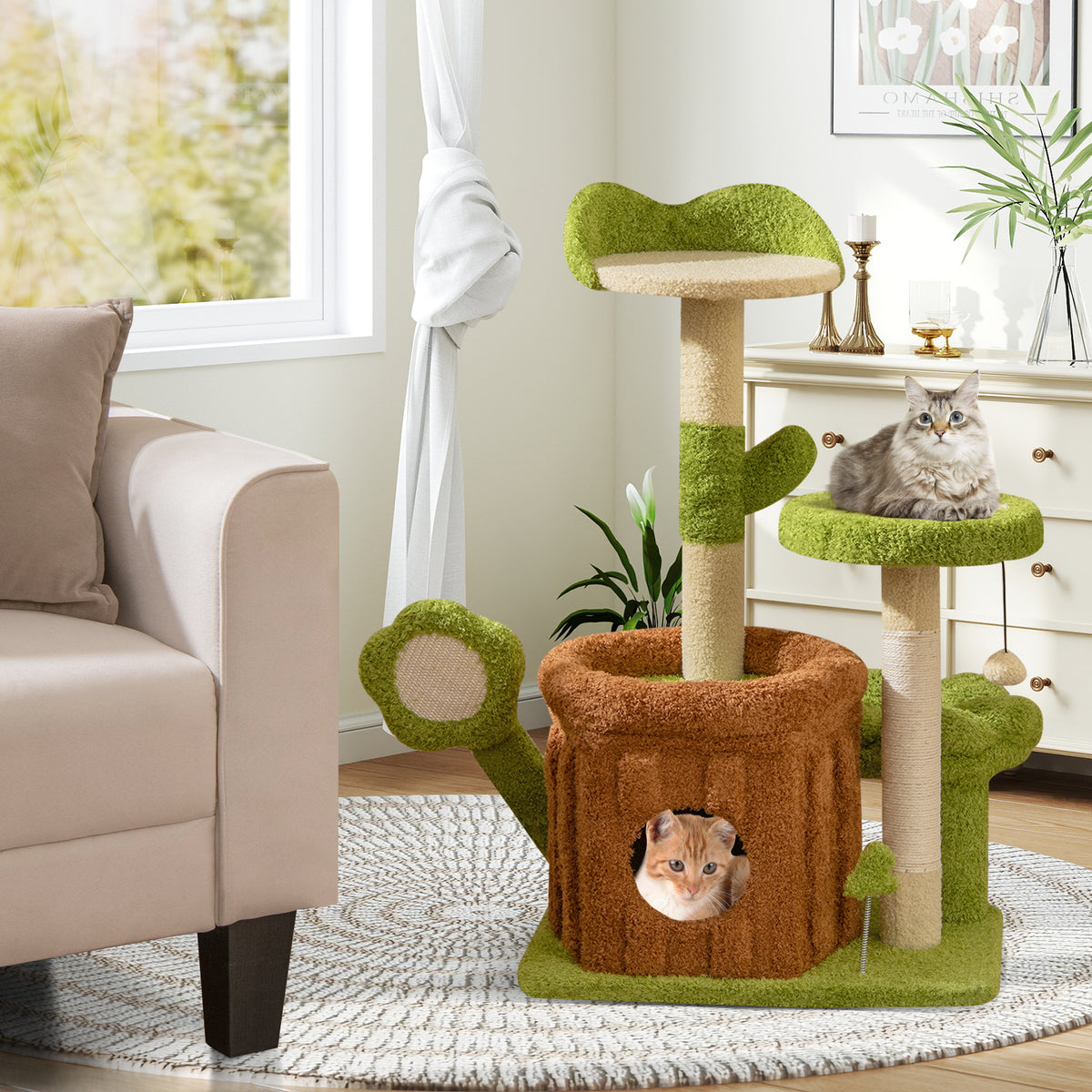 Cute Cat Tree Indoor Pet Jungle Activity Center-Green-Cat Trees & Scratchers-DECOROLALA
