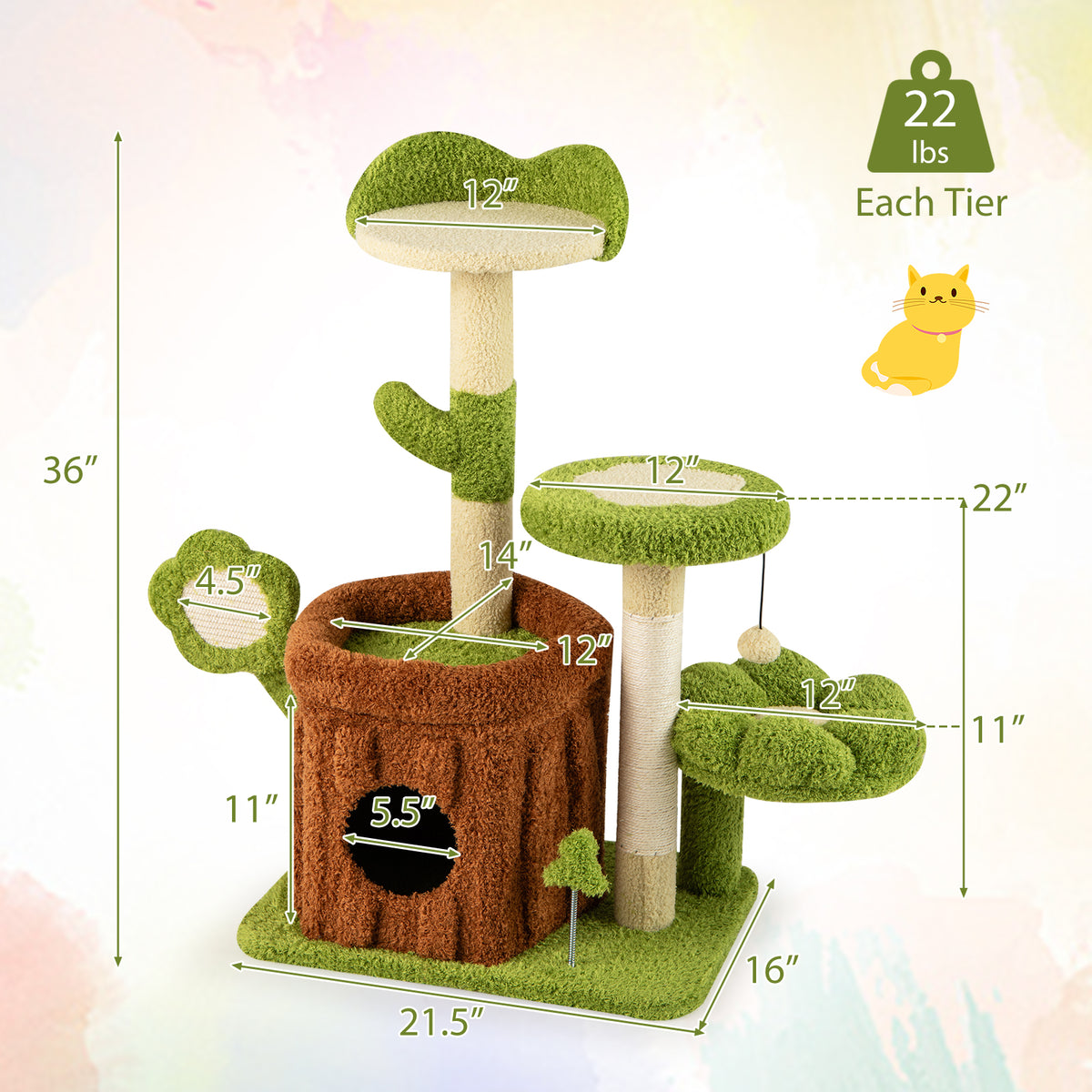 Cute Cat Tree Indoor Pet Jungle Activity Center-Green-Cat Trees & Scratchers-DECOROLALA