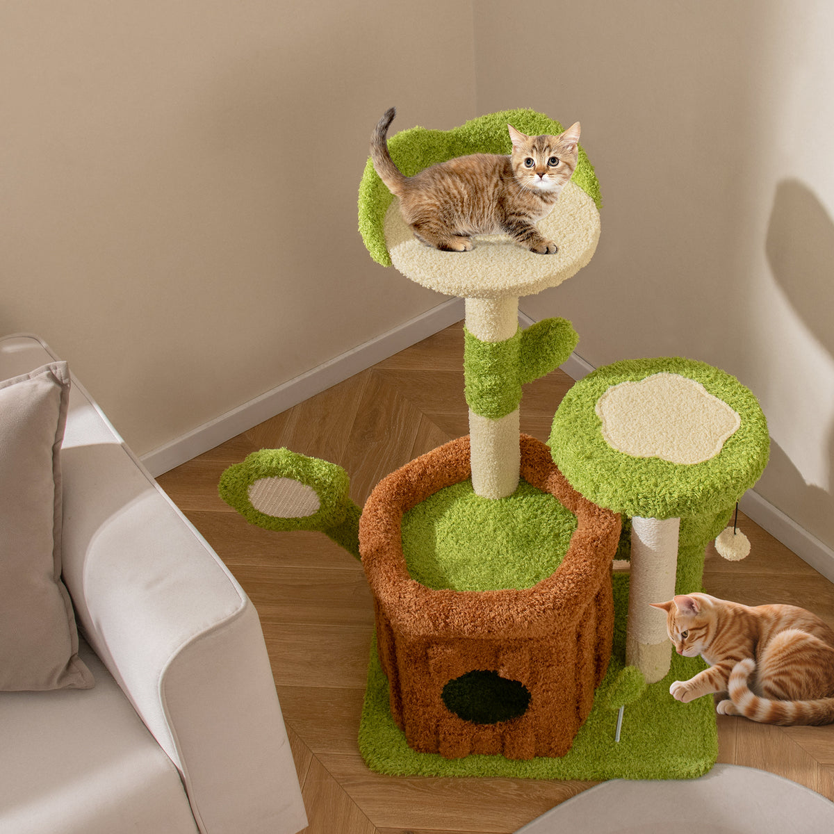 Cute Cat Tree Indoor Pet Jungle Activity Center-Green-Cat Trees & Scratchers-DECOROLALA
