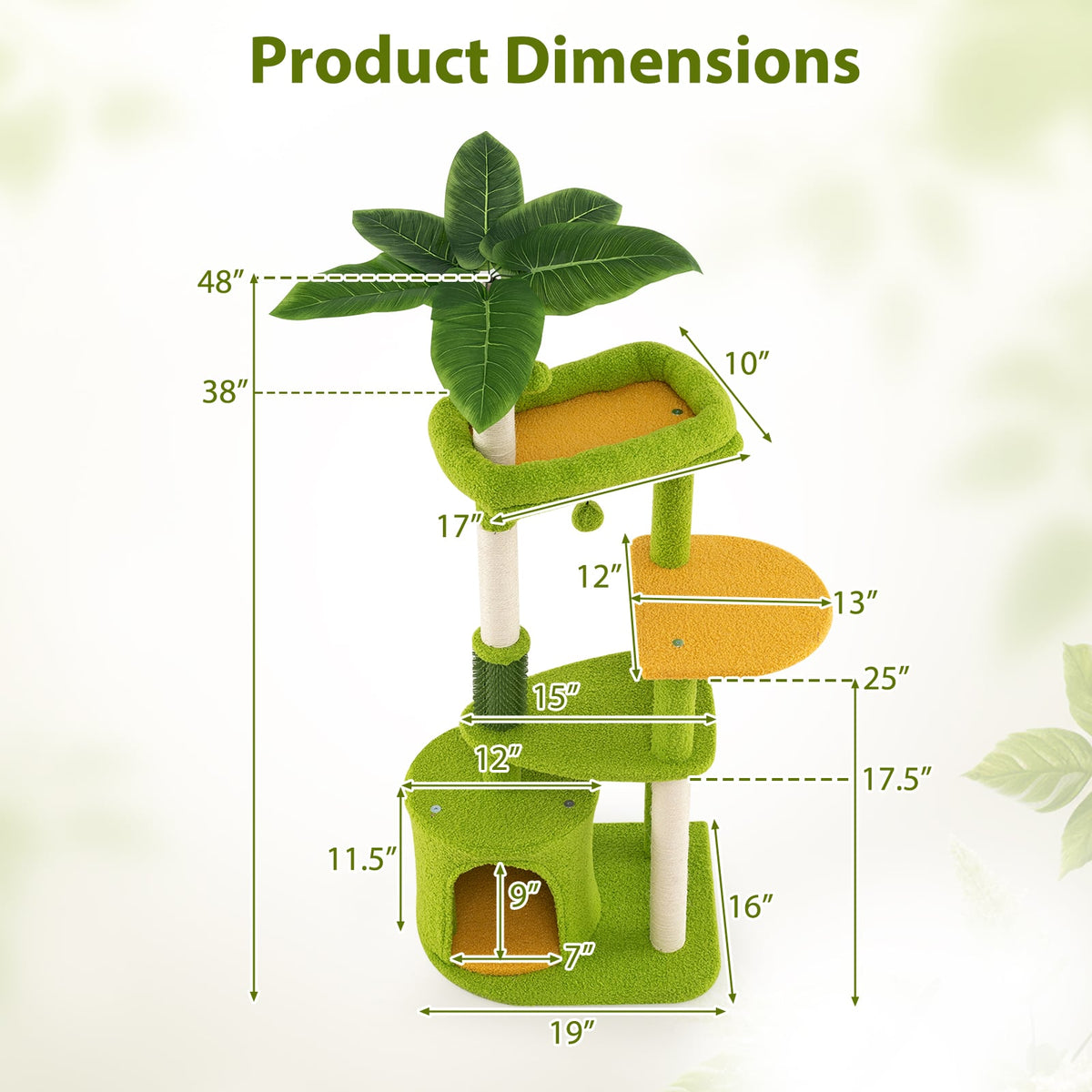 Cute Cat Tree for Adult Cats Multi-level Kitty Tower-Green-Cat Trees & Scratchers-DECOROLALA