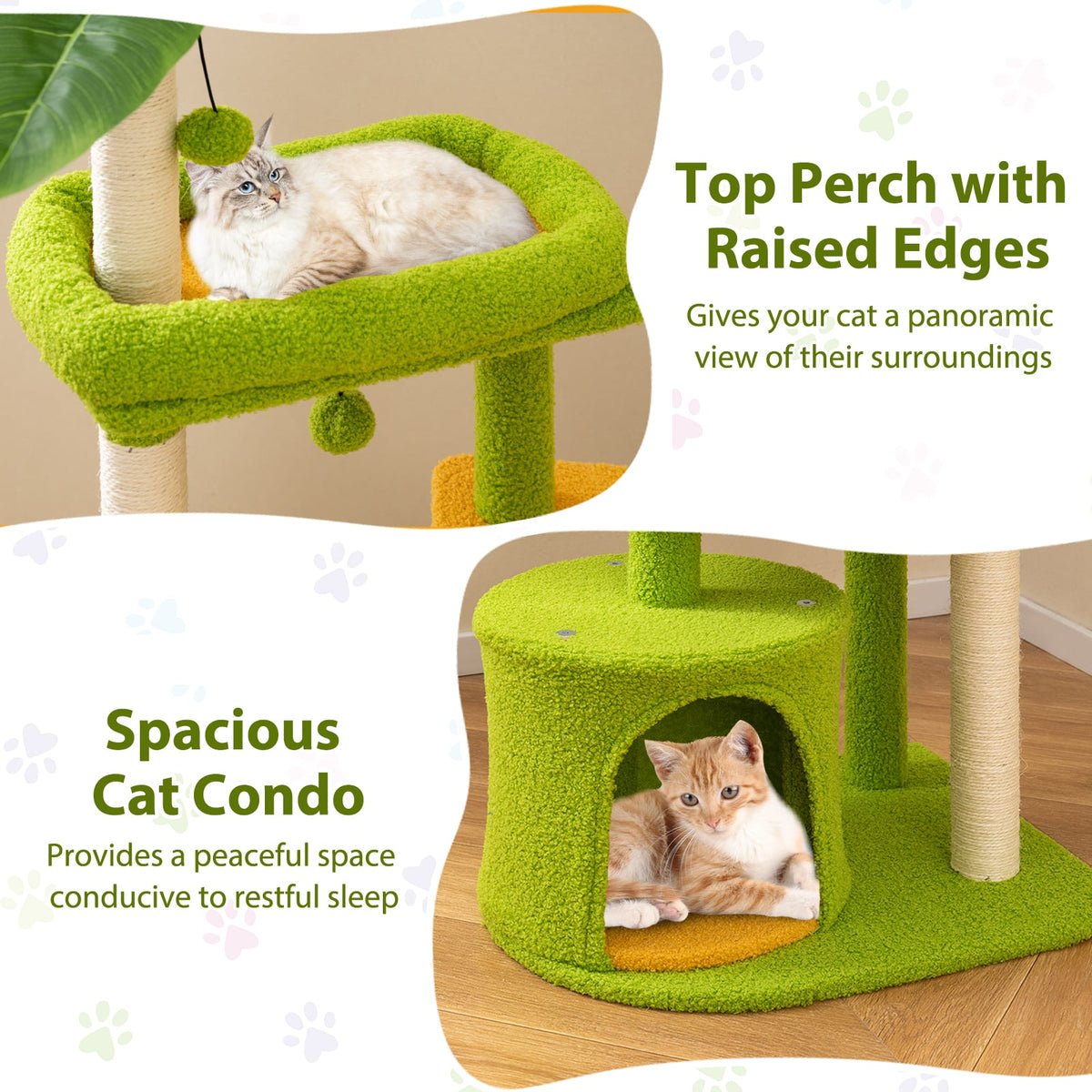 Cute Cat Tree for Adult Cats Multi-level Kitty Tower-Green-Cat Trees & Scratchers-DECOROLALA