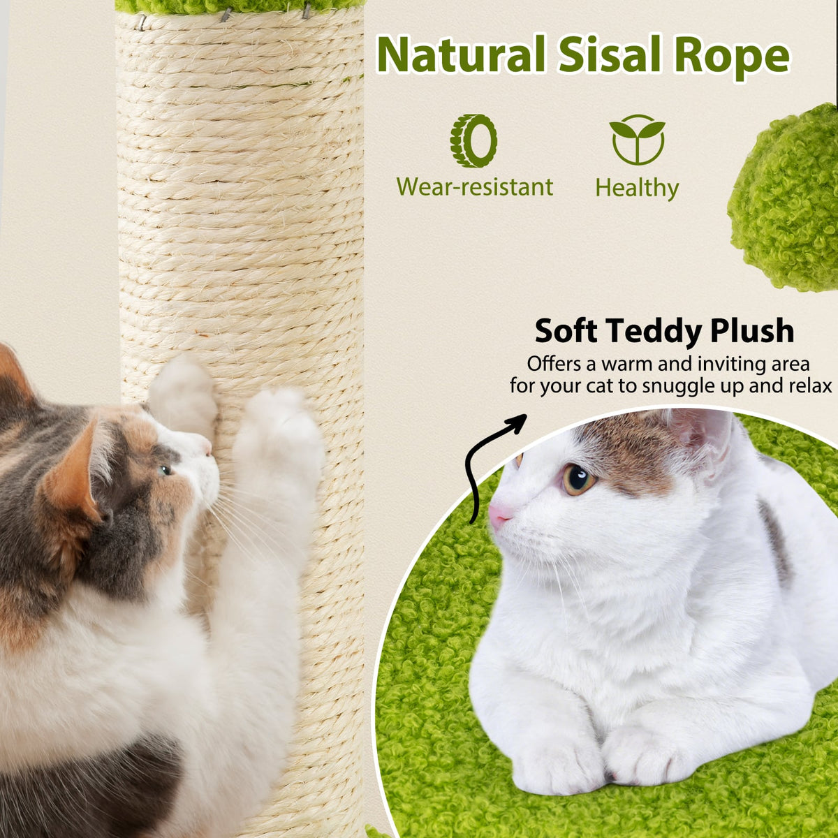 Cute Cat Tree for Adult Cats Multi-level Kitty Tower-Green-Cat Trees & Scratchers-DECOROLALA