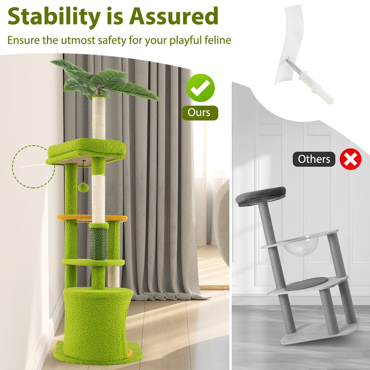 Cute Cat Tree for Adult Cats Multi-level Kitty Tower-Green-Cat Trees & Scratchers-DECOROLALA