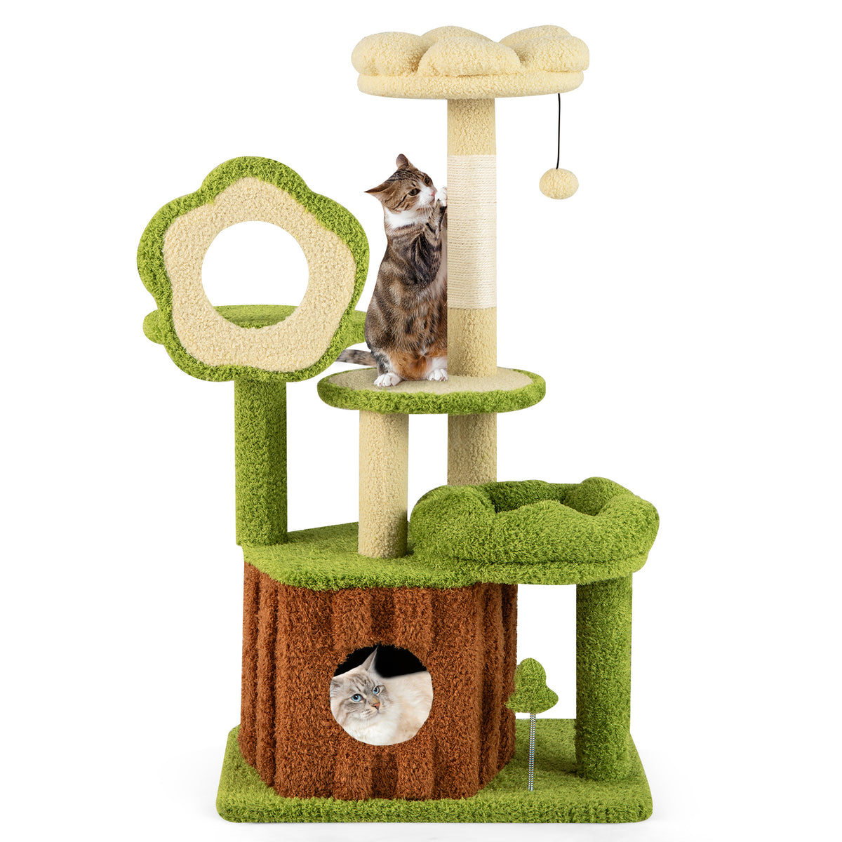 Cute Cat Tree for Adult Cats Multi-level Kitty Tower with Trunk Condo-Green-Cat Trees & Scratchers-DECOROLALA