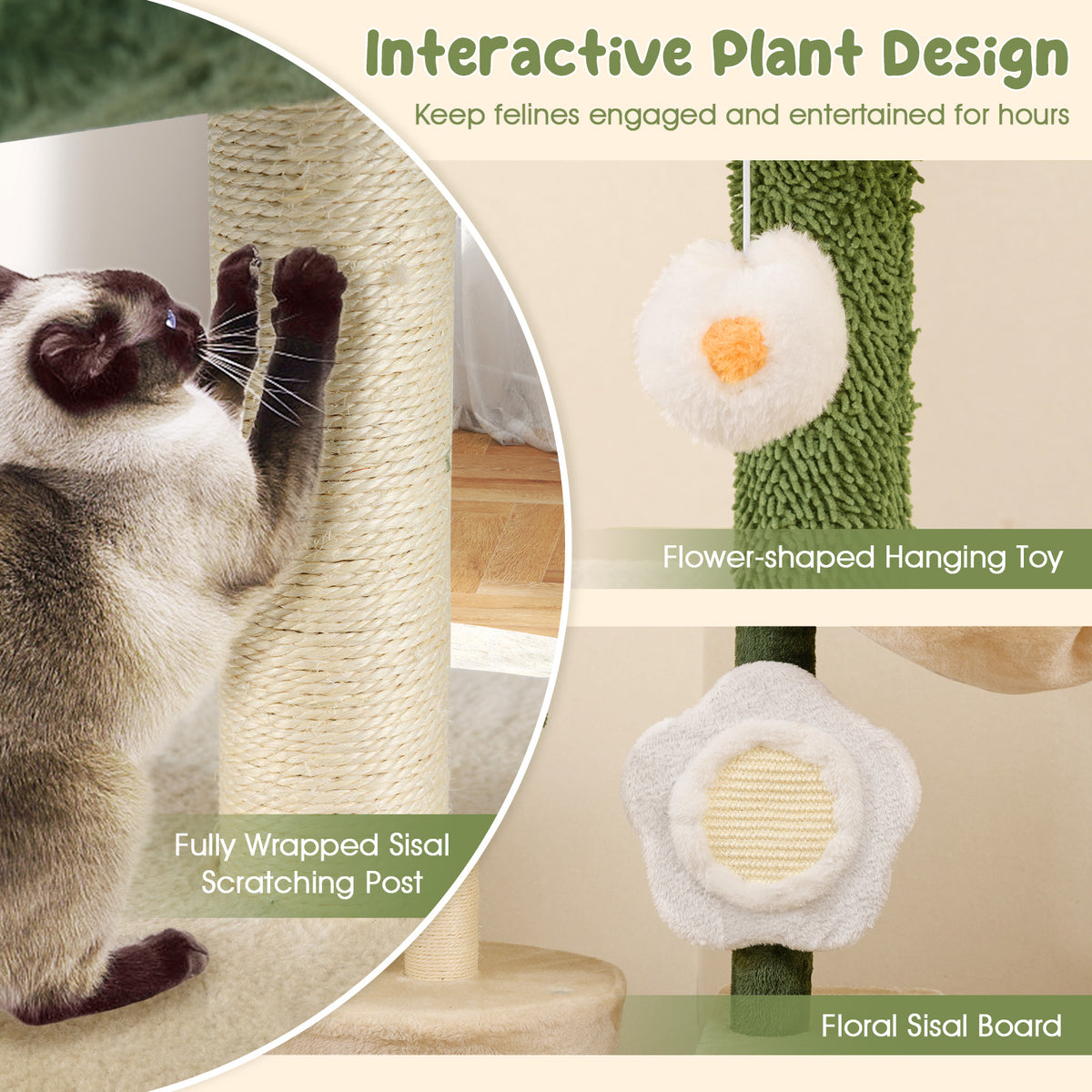 Cute Flower Cat Tree Modern Kitty Tower with Plush Top Perch-Multicolor-Cat Trees & Scratchers-DECOROLALA
