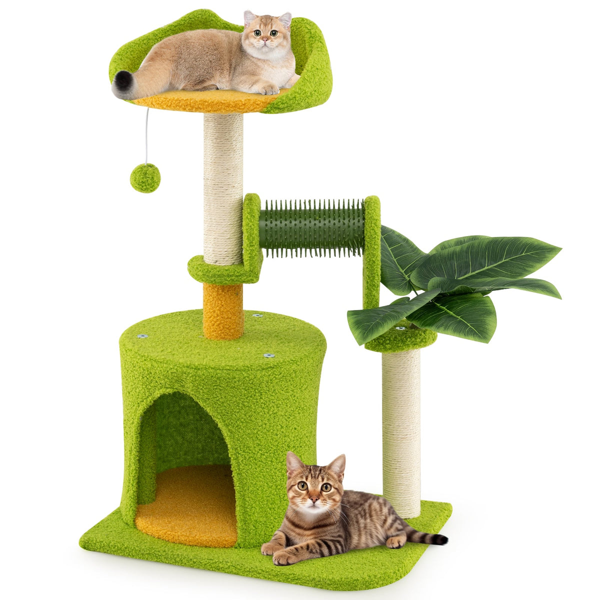 Cute Palm Cat Tree for Indoor Cats with Artificial Leaves-Green-Cat Trees & Scratchers-DECOROLALA