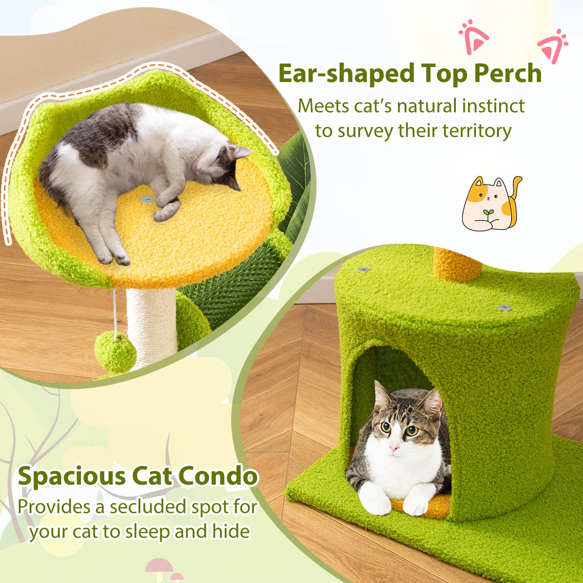 Cute Palm Cat Tree for Indoor Cats with Artificial Leaves-Green-Cat Trees & Scratchers-DECOROLALA