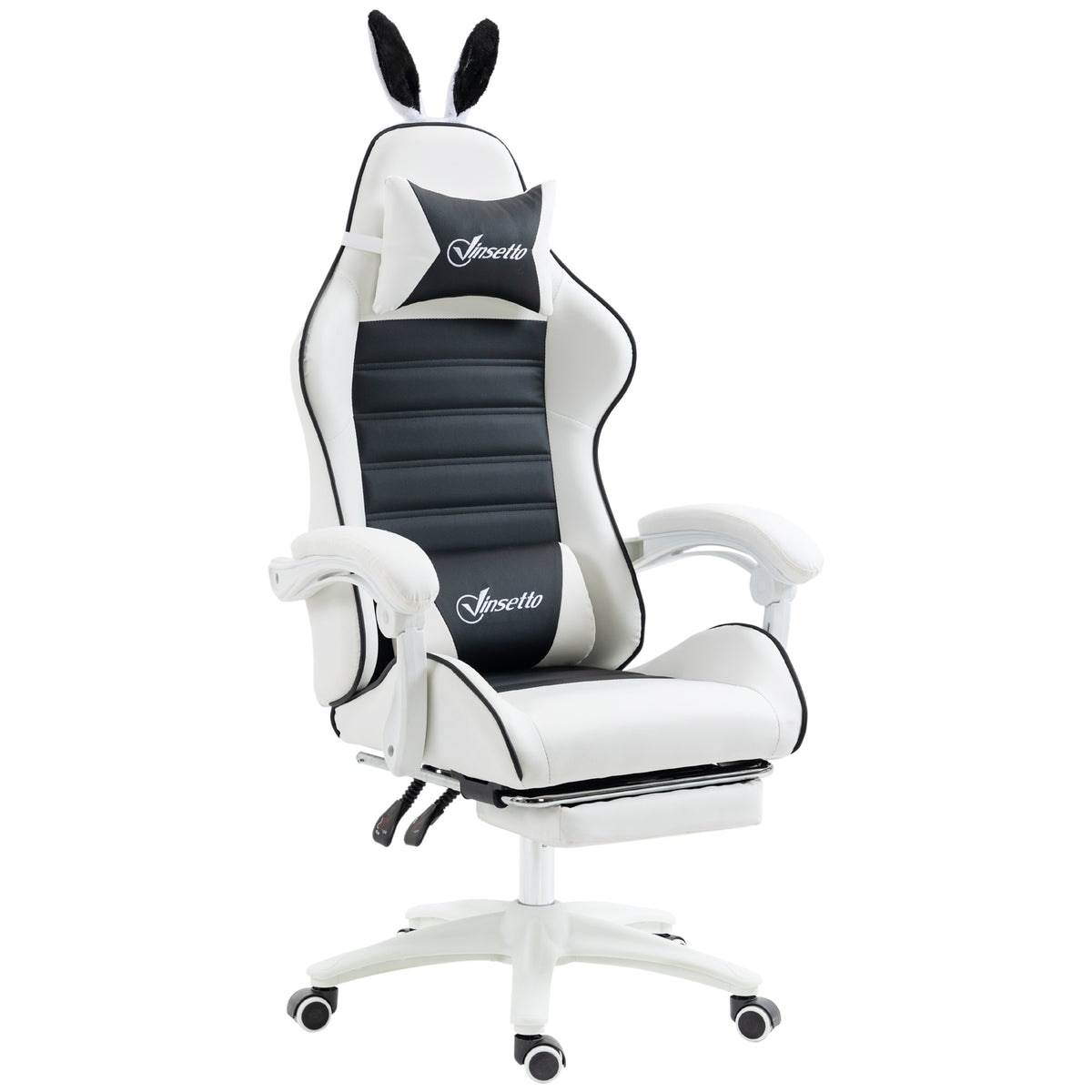 Cute Racing Gamer Chair, PU Leather Gaming Chair with Footrest, Headrest and Lumbar Support, Black-Gaming Chairs-DECOROLALA