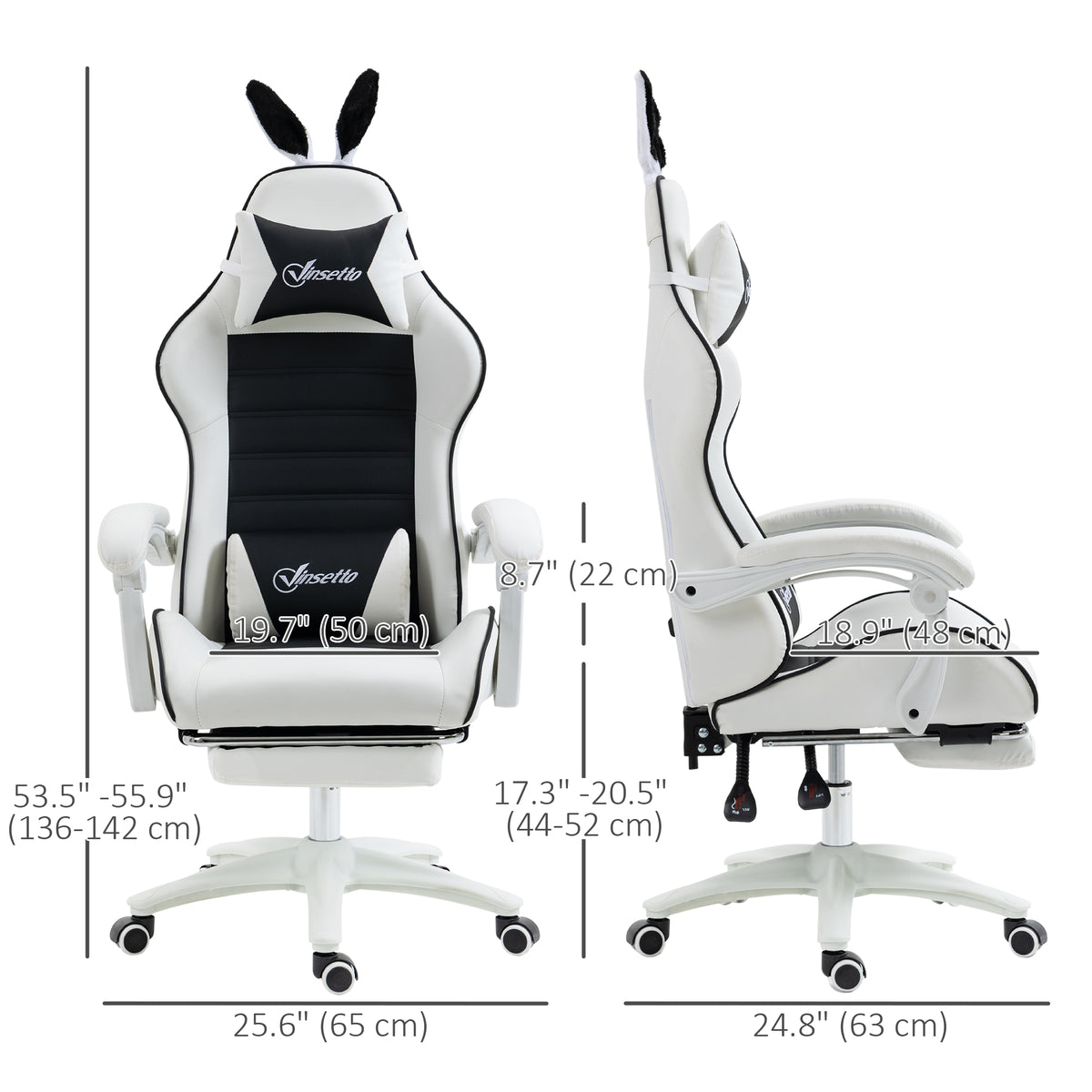 Cute Racing Gamer Chair, PU Leather Gaming Chair with Footrest, Headrest and Lumbar Support, Black-Gaming Chairs-DECOROLALA