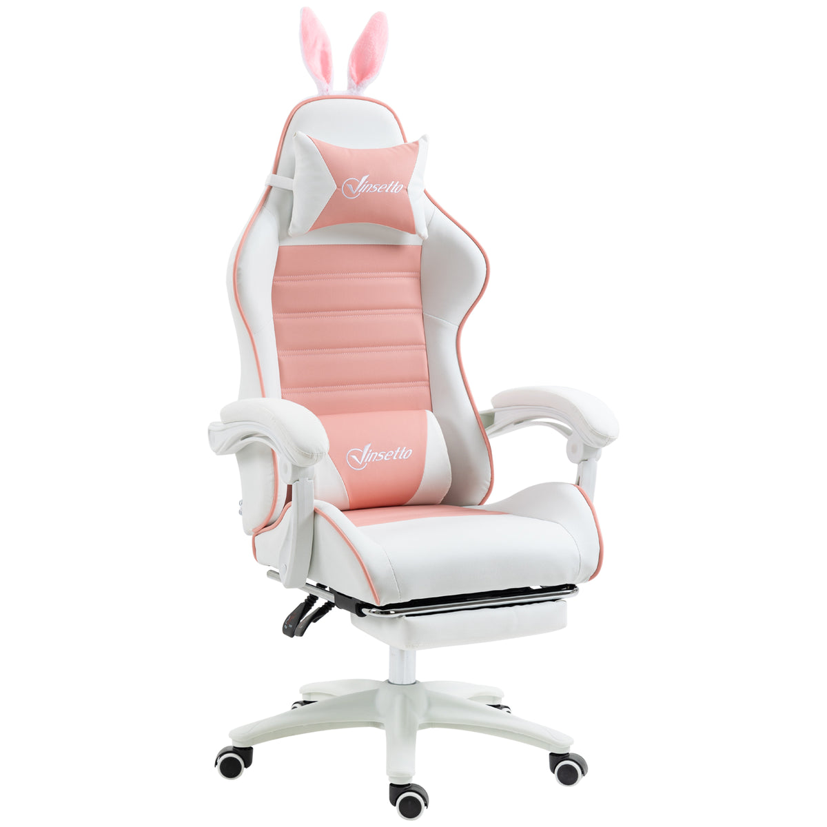 Cute Racing Gamer Chair, PU Leather Gaming Chair with Footrest, Headrest and Lumbar Support, Pink-Gaming Chairs-DECOROLALA