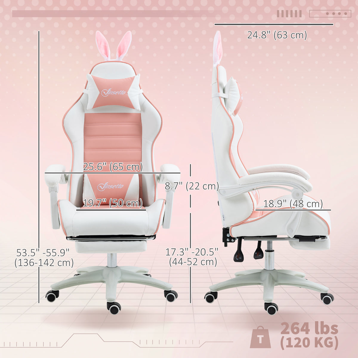 Cute Racing Gamer Chair, PU Leather Gaming Chair with Footrest, Headrest and Lumbar Support, Pink-Gaming Chairs-DECOROLALA