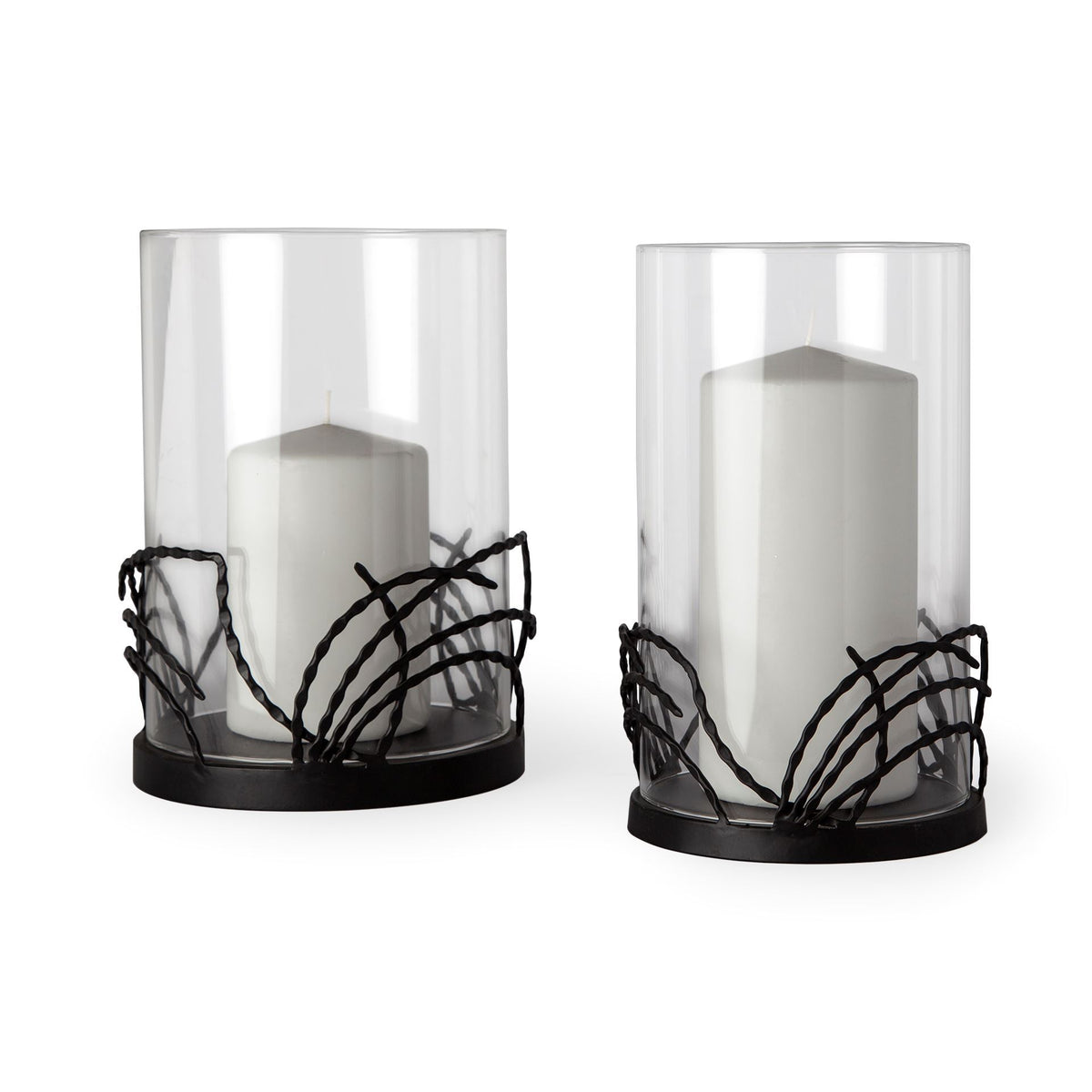 Cutlass I Set of Two Black Metal Base Table Candle Holders-Table Candle Holders-DECOROLALA