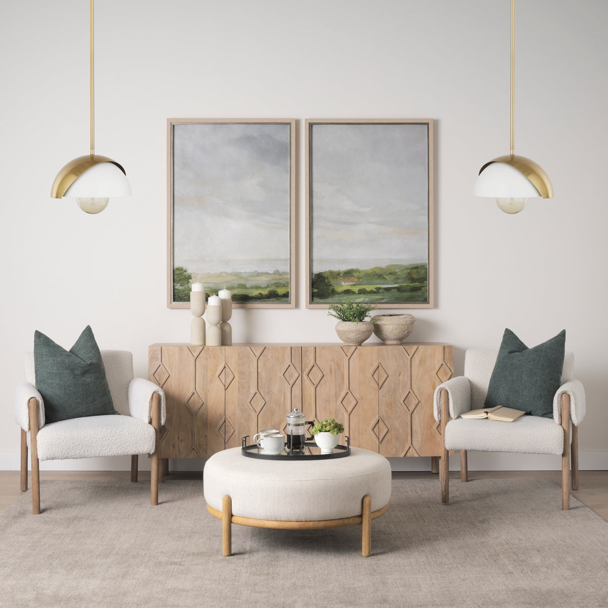 Cybill Brushed Brass w/ White Metal Shade 1-Light Wall Pendant-Pendant Lighting-DECOROLALA
