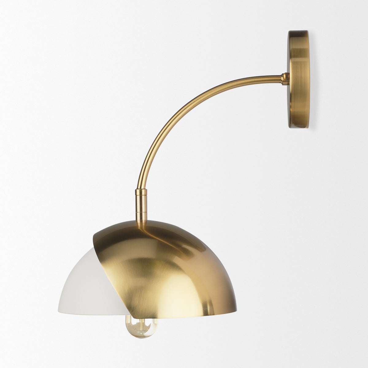 Cybill Brushed Brass w/ White Metal Shade 1-Light Wall Sconce-Wall Sconces-DECOROLALA