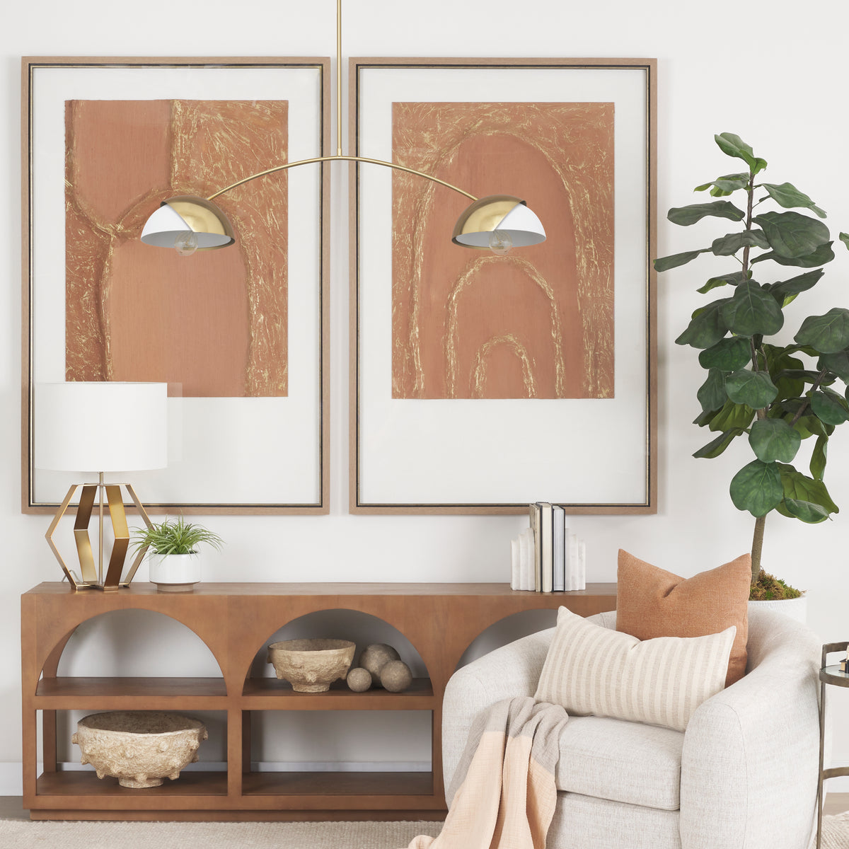 Cybill Brushed Brass w/ White Metal Shades 2-Light Chandelier-Chandeliers-DECOROLALA