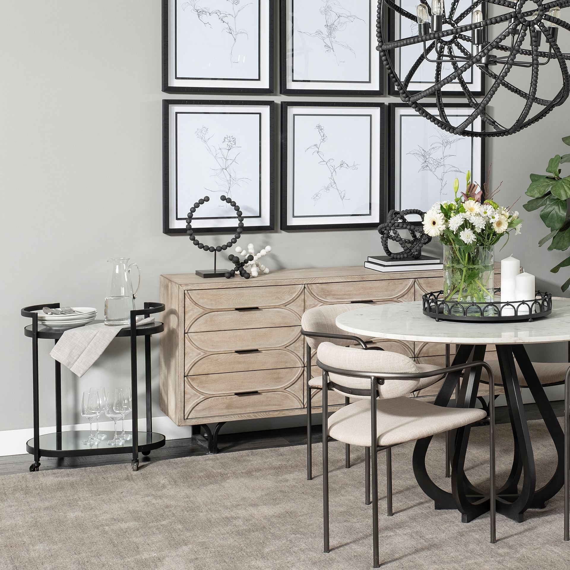 Cyclider Black Metal With Two Mirror Glass Shelves Bar Cart-Bar Cart-DECOROLALA