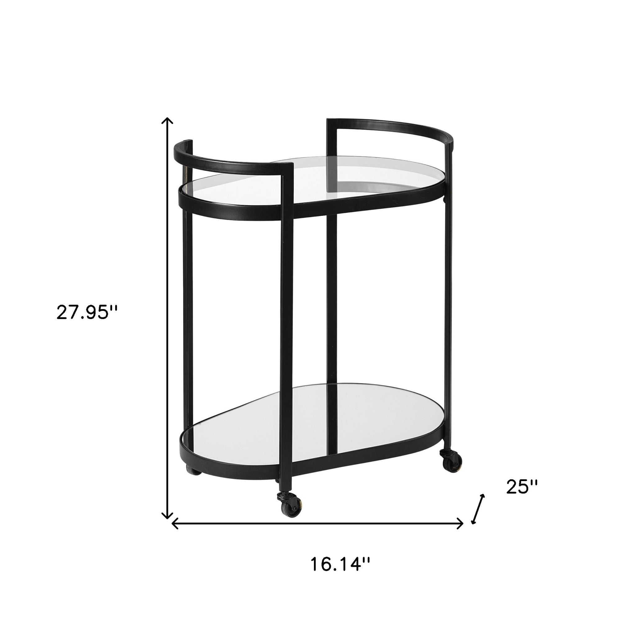 Cyclider Black Metal With Two Mirror Glass Shelves Bar Cart-Bar Cart-DECOROLALA