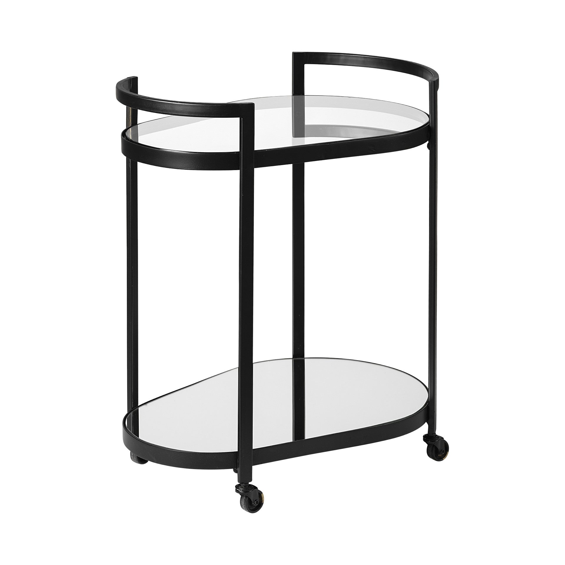 Cyclider Black Metal With Two Mirror Glass Shelves Bar Cart-Bar Cart-DECOROLALA
