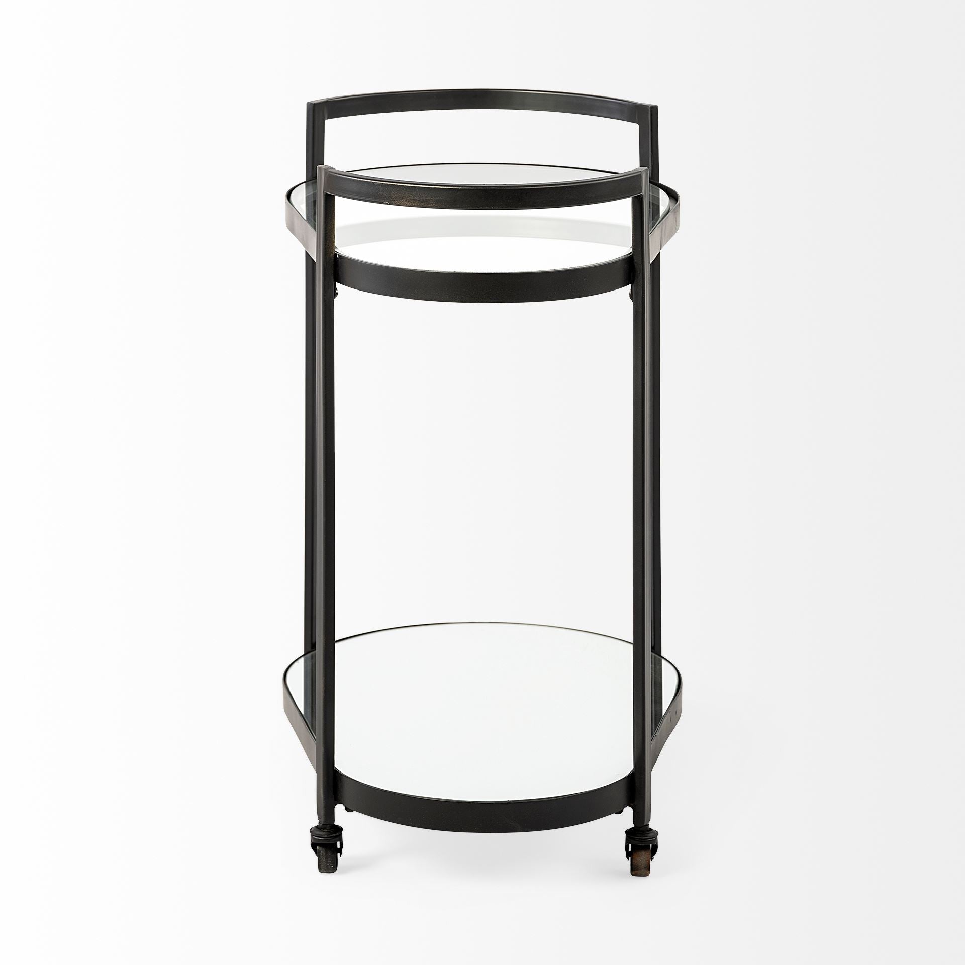 Cyclider Black Metal With Two Mirror Glass Shelves Bar Cart-Kitchen Carts-Islands-DECOROLALA