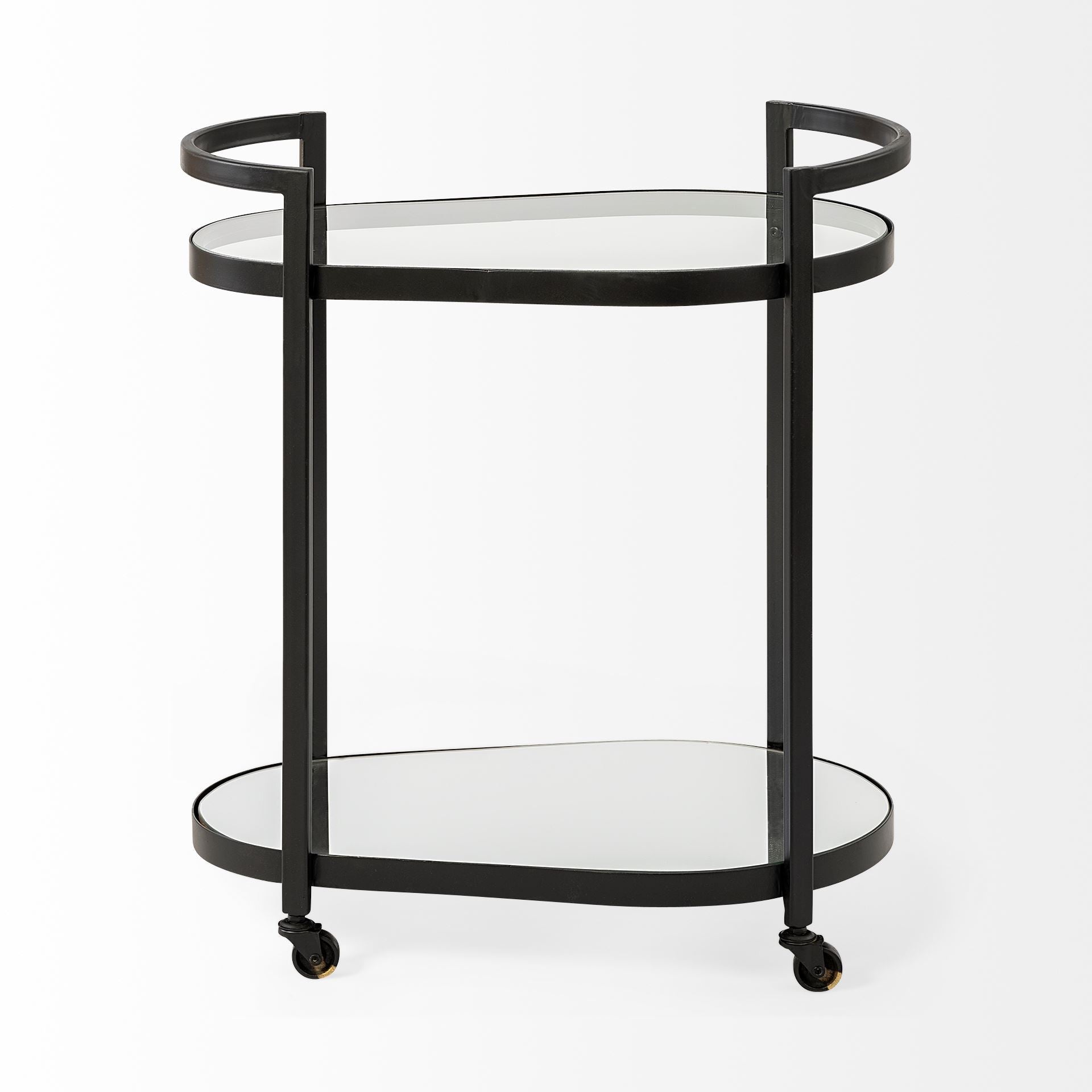 Cyclider Black Metal With Two Mirror Glass Shelves Bar Cart-Kitchen Carts-Islands-DECOROLALA