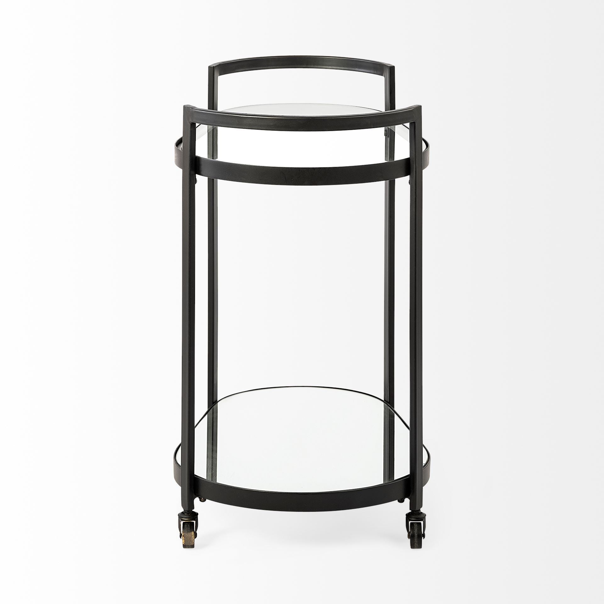 Cyclider Black Metal With Two Mirror Glass Shelves Bar Cart-Kitchen Carts-Islands-DECOROLALA