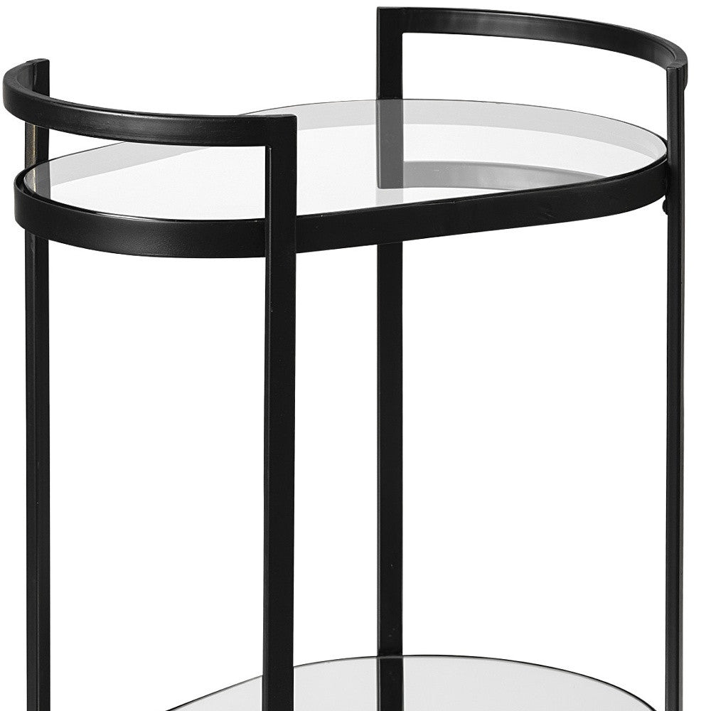 Cyclider Black Metal With Two Mirror Glass Shelves Bar Cart-Kitchen Carts-Islands-DECOROLALA