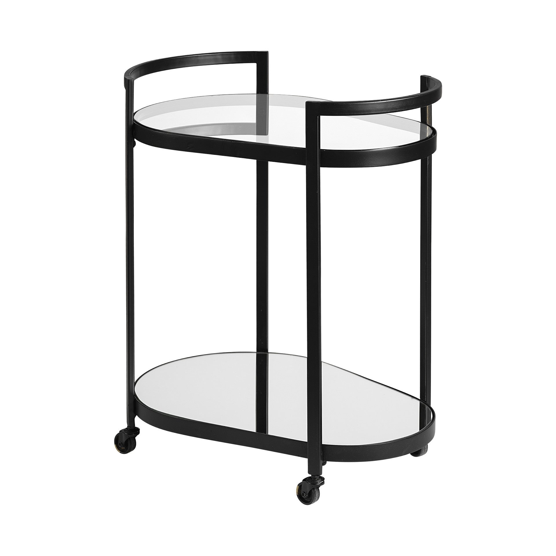 Cyclider Black Metal With Two Mirror Glass Shelves Bar Cart-Kitchen Carts-Islands-DECOROLALA